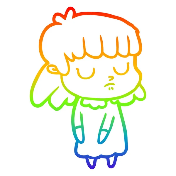 Rainbow gradient ligne dessin dessin animé femme indifférente — Image vectorielle