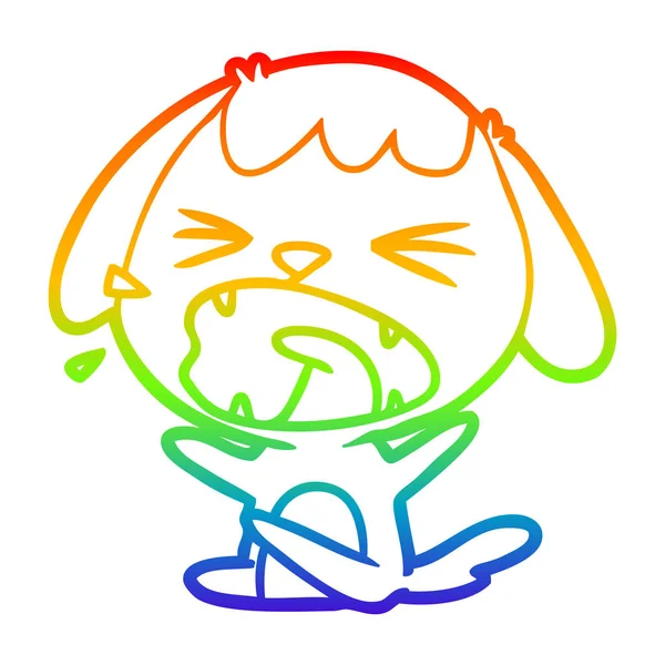 Rainbow gradient line drawing cute cartoon dog barking — Stock Vector