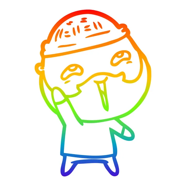 Regenbogen-Gradienten-Linie Zeichnung Karikatur glücklicher bärtiger Mann — Stockvektor