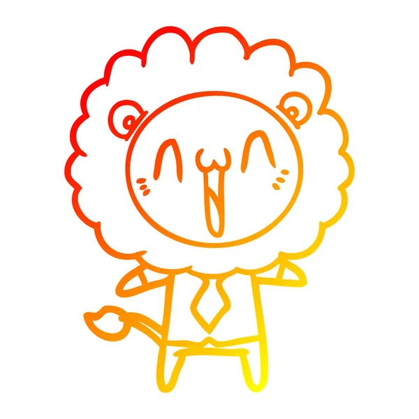 暖かいグラデーションラインは幸せな漫画のライオンを描きます — ストックベクタ