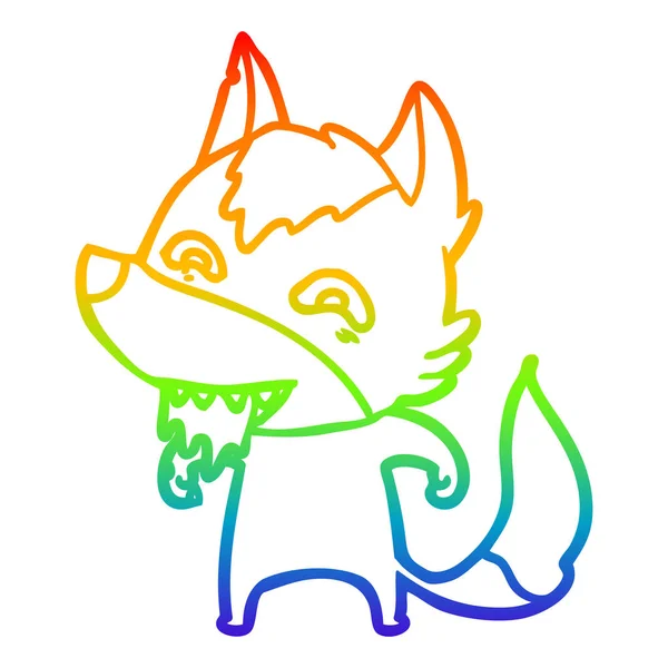 Regenboog gradiënt lijntekening cartoon hongerige Wolf — Stockvector