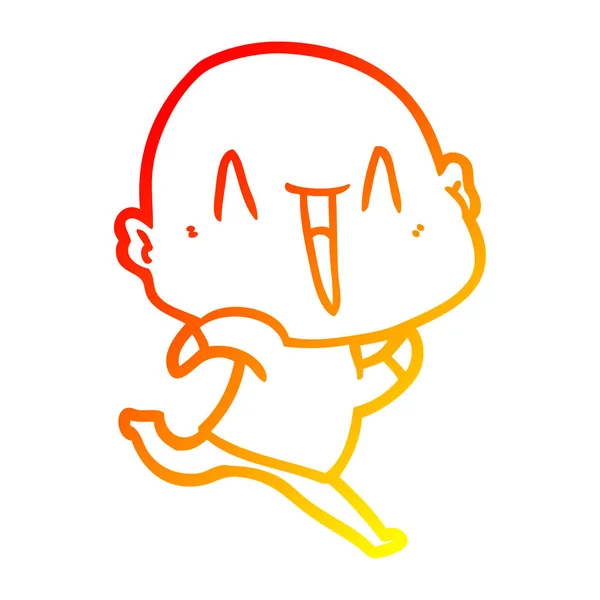 Teplá přechodová linie kreslení šťastný kreslený holohlavý muž — Stockový vektor