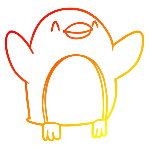 Línea de gradiente caliente dibujo dibujos animados pingüino saltar de alegría — Vector de stock