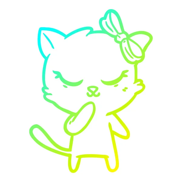활과 차가운 그라데이션 라인 그리기 귀여운 만화 고양이 — 스톡 벡터