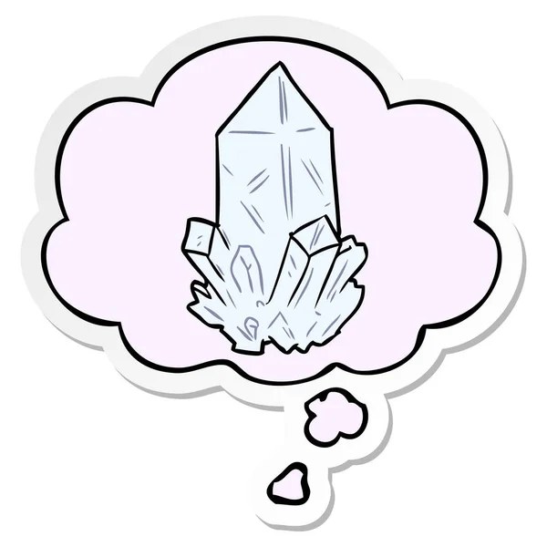 Cartoon Quartz Crystal en dacht Bubble als een gedrukte sticker — Stockvector