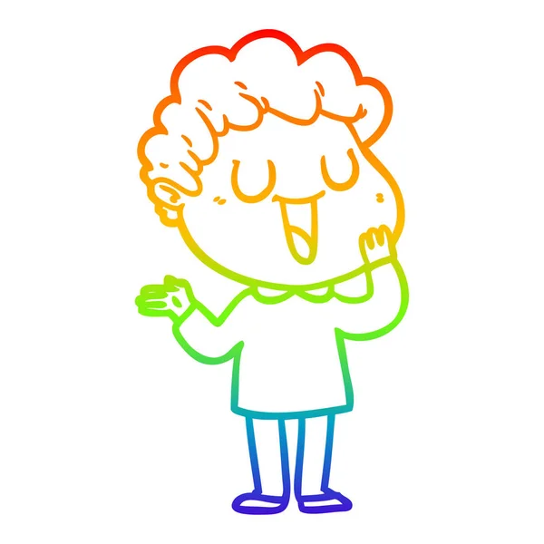 Rainbow gradient line drawing laughing cartoon man — Stock Vector