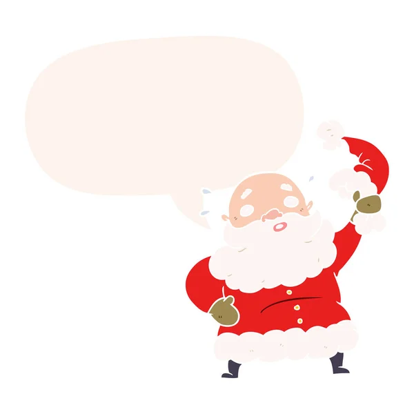 Dessin animé Père Noël claus agitant son chapeau et bulle de discours dans rétro st — Image vectorielle