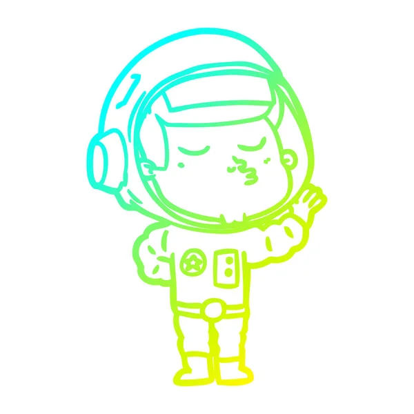 Cold gradient line drawing cartoon confident astronaut — Stock Vector
