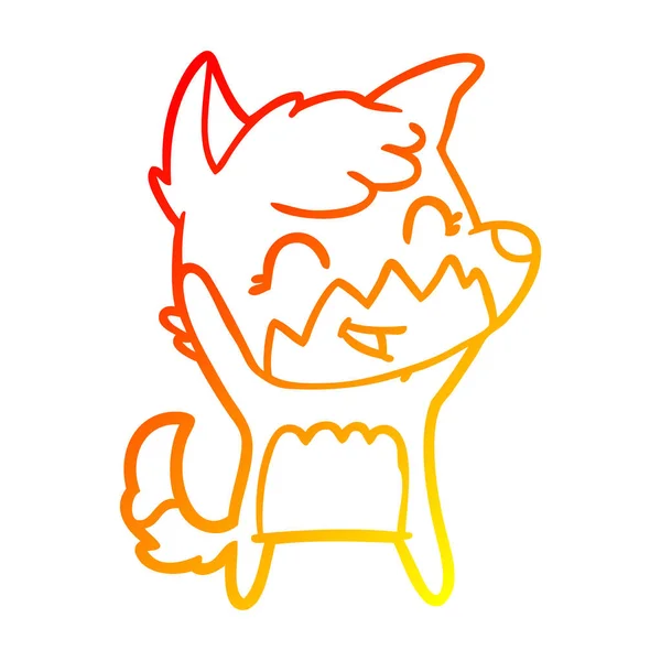 Warme kleurovergang lijntekening gelukkig cartoon Fox — Stockvector