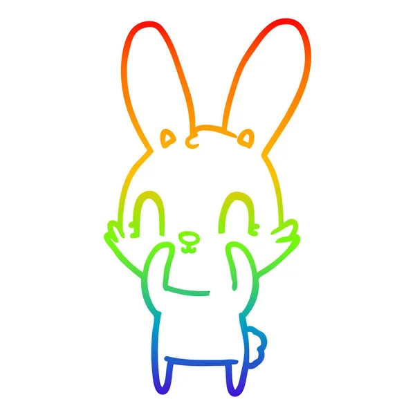 Arco iris gradiente línea dibujo lindo conejo de dibujos animados — Archivo Imágenes Vectoriales