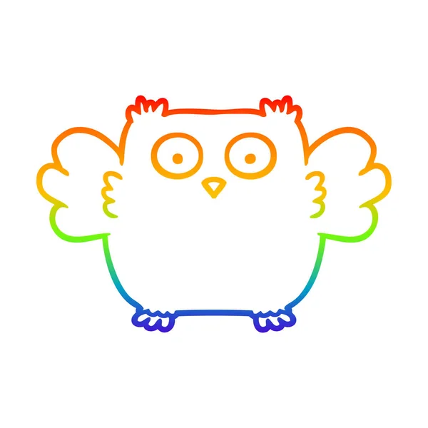 かわいい漫画フクロウを描く虹のグラデーションライン — ストックベクタ