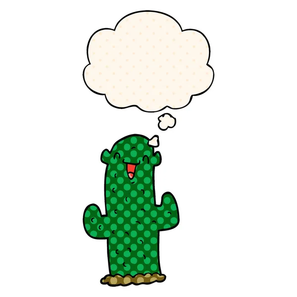 Cactus de dibujos animados y burbuja de pensamiento en estilo de cómic — Archivo Imágenes Vectoriales