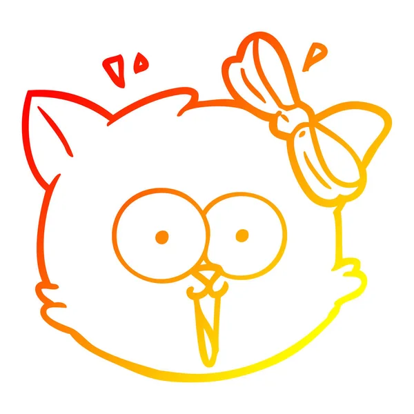 Warme kleurovergang lijntekening cartoon verrast kat gezicht — Stockvector