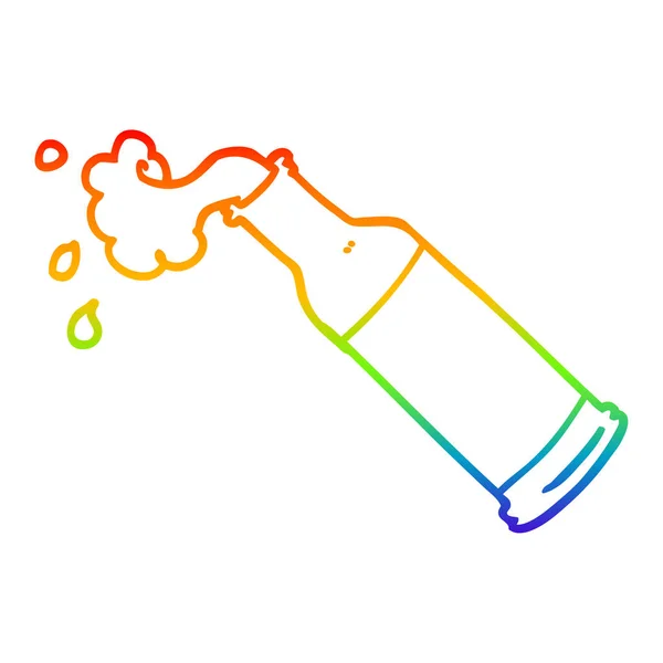 Linha gradiente arco-íris desenho cartoon espuma garrafa de cerveja — Vetor de Stock
