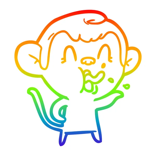 Rainbow gradient line drawing crazy cartoon monkey — Stock Vector