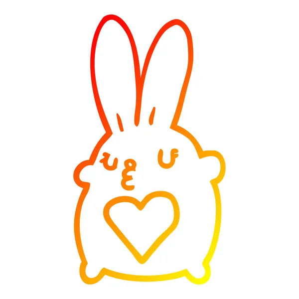 Línea de gradiente caliente dibujo lindo conejo de dibujos animados con corazón de amor — Archivo Imágenes Vectoriales