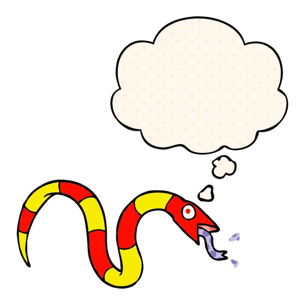 Serpent de dessin animé et bulle de pensée dans le style de bande dessinée — Image vectorielle