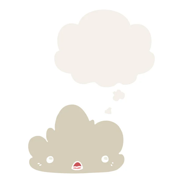 Cute cartoon cloud and thought bubble in retro style — Stock Vector