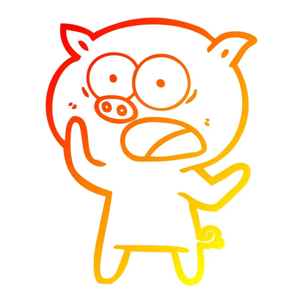 Sıcak degrade çizgi çizim karikatür domuz bağırarak — Stok Vektör