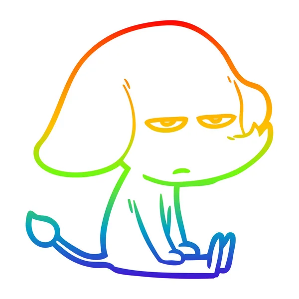 Rainbow gradient linje ritning irriterade tecknad elefant — Stock vektor