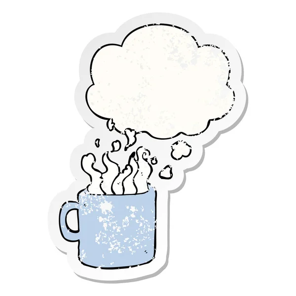 Dessin animé tasse chaude de café et bulle de pensée comme un wor en détresse — Image vectorielle