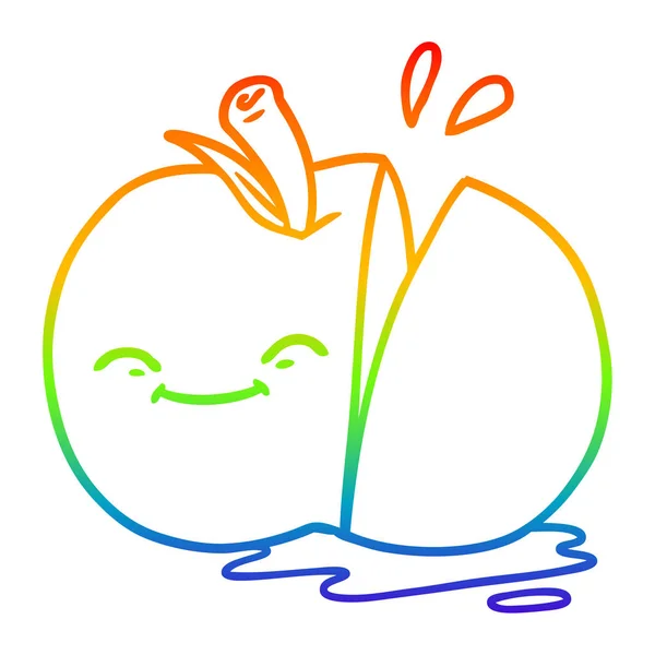 Rainbow gradient line drawing cartoon sliced apple — Stock Vector