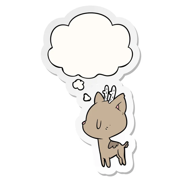 Cartoon deer and thought bubble as a printed sticker — Stock Vector