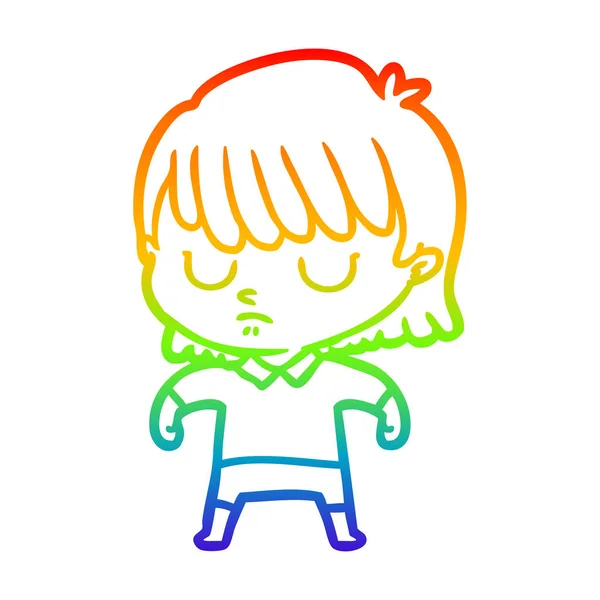 Arco iris gradiente línea dibujo dibujos animados mujer — Vector de stock