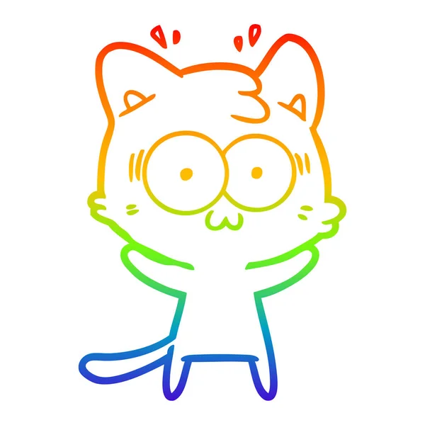 Arco iris gradiente línea dibujo dibujos animados sorprendido gato — Vector de stock