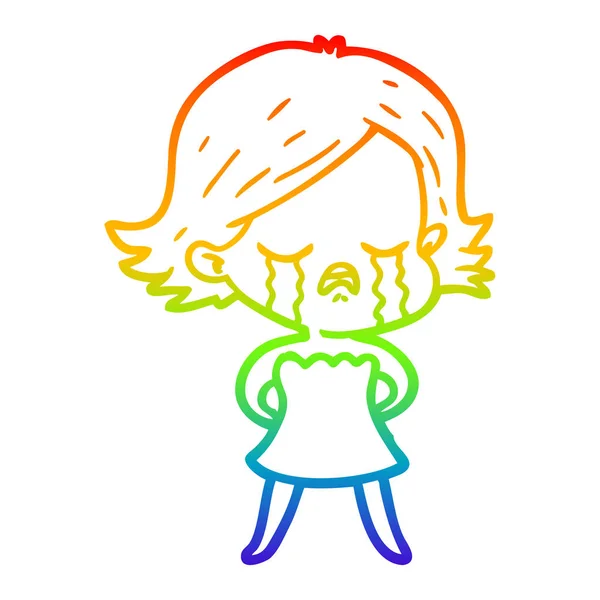 Duhový gradient čára kresba kreslená dívka pláč — Stockový vektor