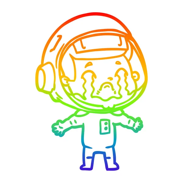 Rainbow gradient linje ritning tecknad Crying astronaut — Stock vektor