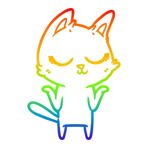 Rainbow gradient line drawing calm cartoon cat — Stock Vector