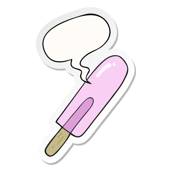Caramelo de hielo de dibujos animados y pegatina de burbuja de habla — Archivo Imágenes Vectoriales