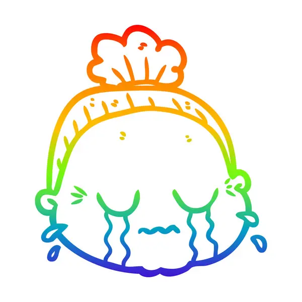 Regenboog gradiënt lijntekening cartoon oude dame — Stockvector