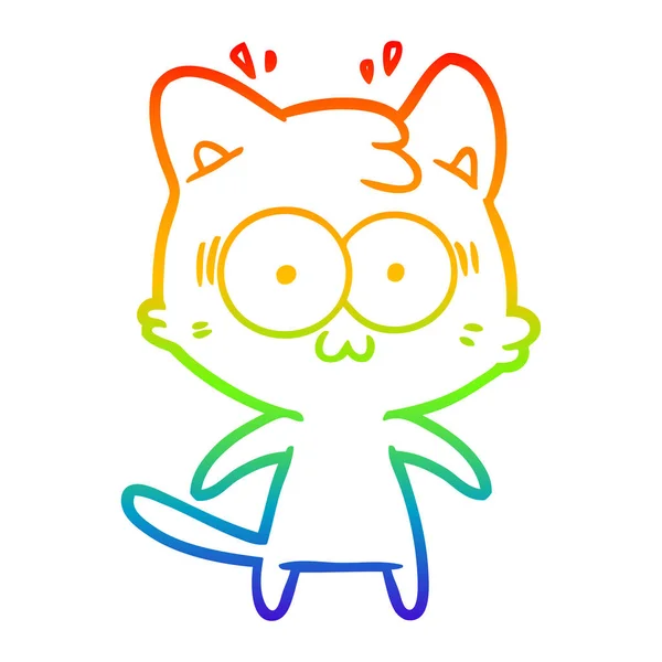 虹のグラデーションライン描画漫画驚きの猫 — ストックベクタ