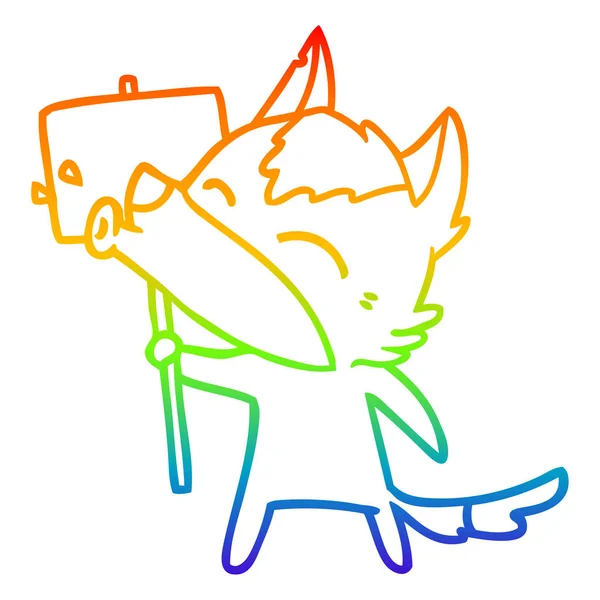 Regenboog kleurovergang lijntekening Howling Wolf cartoon — Stockvector