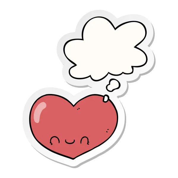 Cartoon love heart character and thought bubble as a printed sti — Stock Vector