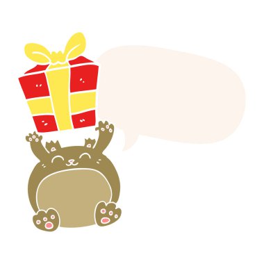 retro tarzında sevimli karikatür noel ayı sıcayı ve konuşma balonu