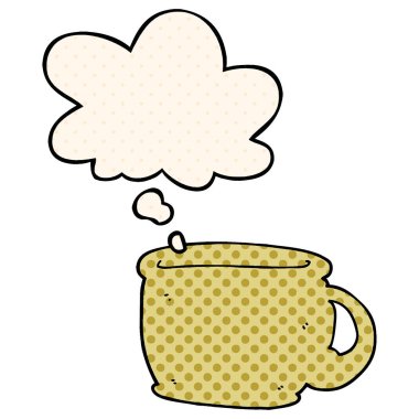 çizgi film kahve fincanı ve çizgi roman tarzında düşünce balonu
