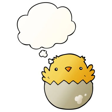 yumurtadan karikatür civciv yumurtadan ve pürüzsüz gra kabarcık düşünce