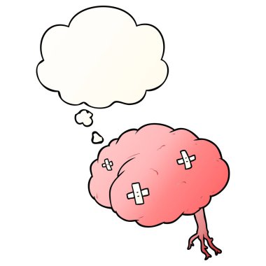 karikatür pürüzsüz degrade stil beyin ve düşünce balonu yaralı