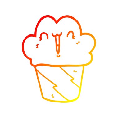 yüzü ile sıcak degrade çizgi çizim karikatür cupcake