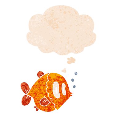retro dokulu tarzında karikatür balık ve düşünce balonu