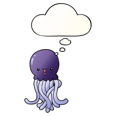 karikatür denizanası ve pürüzsüz degrade tarzında düşünce balonu