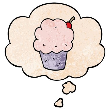 karikatür cupcake ve grunge doku desen sty düşünce balonu