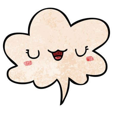 retro doku tarzında sevimli karikatür yüz ve konuşma balonu