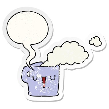 kahve karikatür sıcak fincan ve konuşma balonu sıkıntılı etiket