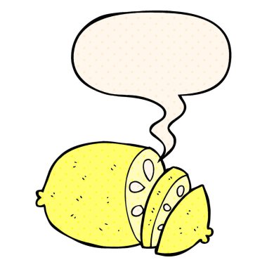 çizgi film çizgi roman tarzında dilimlenmiş limon ve konuşma balonu