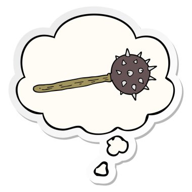 karikatür ortaçağ topuz ve baskılı bir etiket olarak kabarcık düşünce