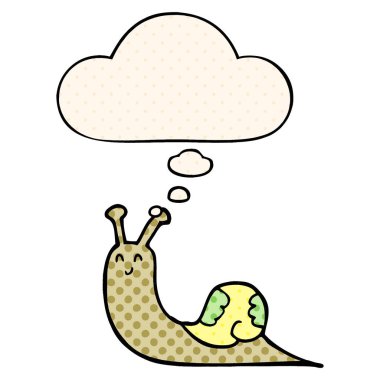 sevimli karikatür salyangoz ve çizgi roman tarzında düşünce balonu